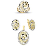 14K Solid Gold Gemstone Cz Flower Set