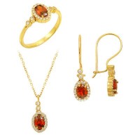 14K Solid Gold Gemstone Cz Garnet Set