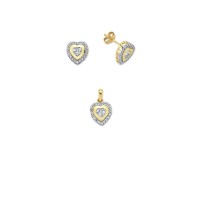 14K Solid Gold Gemstone Cz Love Heart Set