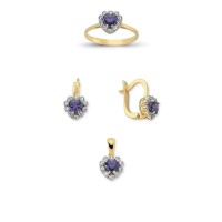 14K Solid Gold Gemstone Cz Love Heart Set