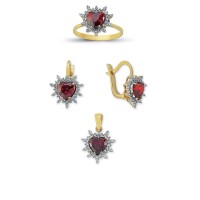 14K Solid Gold Gemstone Cz Love Heart Set