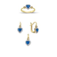 14K Solid Gold Gemstone Cz Love Heart Set