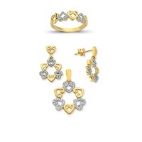 14K Solid Gold Gemstone Cz Love Heart Set