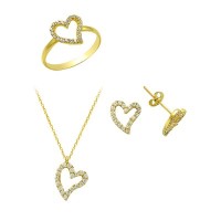 14K Solid Gold Gemstone Cz Love Heart Set