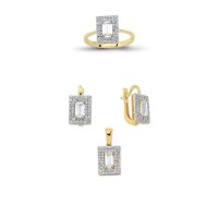 14K Solid Gold Gemstone Cz Trend Set