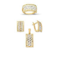 14K Solid Gold Gemstone Cz Trend Set