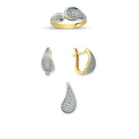 14K Solid Gold Gemstone Cz Drop Set