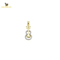 14K Solid Gold Guitar Charm Pendant