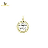 14K Solid Gold Pisces Charm Pendant