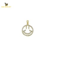 14K Solid Gold Smiling Face Charm Pendant