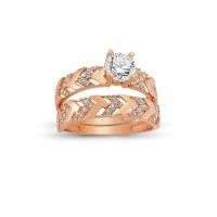 14K Solid Gold Solitaire With Band Engagement Wedding Ring Set