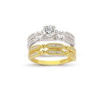 14K Solid Gold Solitaire With Band Engagement Wedding Ring Set