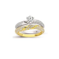 14K Solid Gold Solitaire With Band Engagement Wedding Ring Set