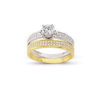 14K Solid Gold Solitaire With Band Engagement Wedding Ring Set