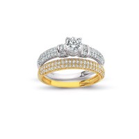 14K Solid Gold Solitaire With Band Engagement Wedding Ring Set