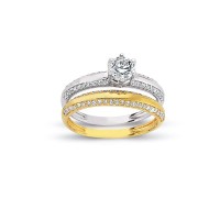 14K Solid Gold Solitaire With Band Engagement Wedding Ring Set