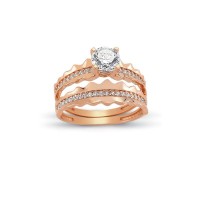 14K Solid Gold Solitaire With Band Engagement Wedding Ring Set