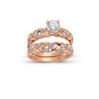 14K Solid Gold Solitaire With Band Engagement Wedding Ring Set