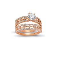 14K Solid Gold Solitaire With Band Engagement Wedding Ring Set