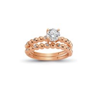 14K Solid Gold Solitaire With Band Engagement Wedding Ring Set