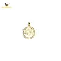 14K Solid Gold Tree Charm Pendant