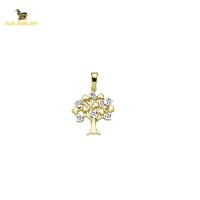 14K Solid Gold Tree Charm Pendant