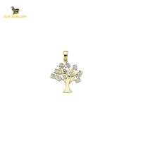 14K Solid Gold Tree Charm Pendant