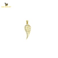 14K Solid Gold Wing Charm Pendant