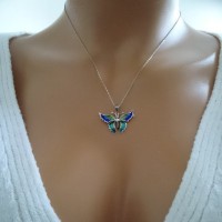 14K White Green Blue Butterfly Necklace