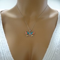 14K White Red Blue Butterfly Necklace