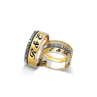 925K Silver Custom Initial Wedding Band Ring Set