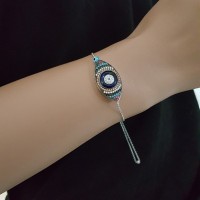 925K Silver Turkish Dark Blue Mix Evil Eye Bracelet