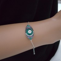 925K Silver Turkish Mix Green Evil Eye Bracelet