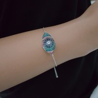 925K Silver Turkish Ocean Mix Evil Eye Bracelet