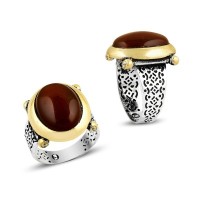 925K Sterling Silver Agate Men Ring