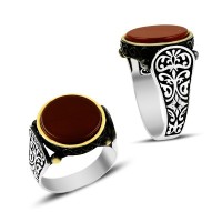 925K Sterling Silver Agate Men Ring