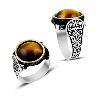 925K Sterling Silver Agate Men Ring