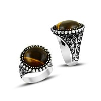 925K Sterling Silver Agate Men Ring