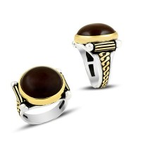 925K Sterling Silver Agate Men Ring