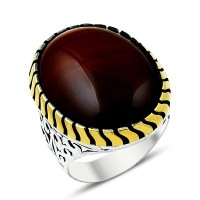 925K Sterling Silver Agate Men Ring