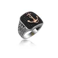 925K Sterling Silver Anchor Men Ring