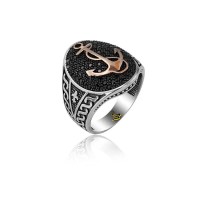 925K Sterling Silver Anchor Men Ring