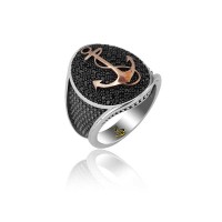 925K Sterling Silver Anchor Men Ring