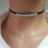 925K Sterling Silver Baguette Choker Necklace