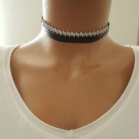 925K Sterling Silver Baguette Choker Necklace 