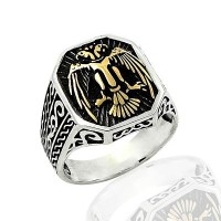 925K Sterling Silver Double Head Eagle Men Ring