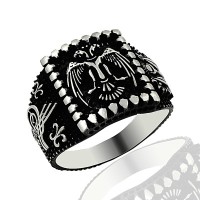 925K Sterling Silver Double Head Eagle Men Ring