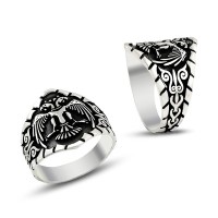 925K Sterling Silver Double Head Eagle Men Ring