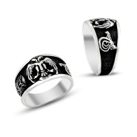 925K Sterling Silver Double Head Eagle Men Ring