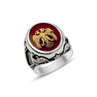 925K Sterling Silver Double Head Eagle Men Ring